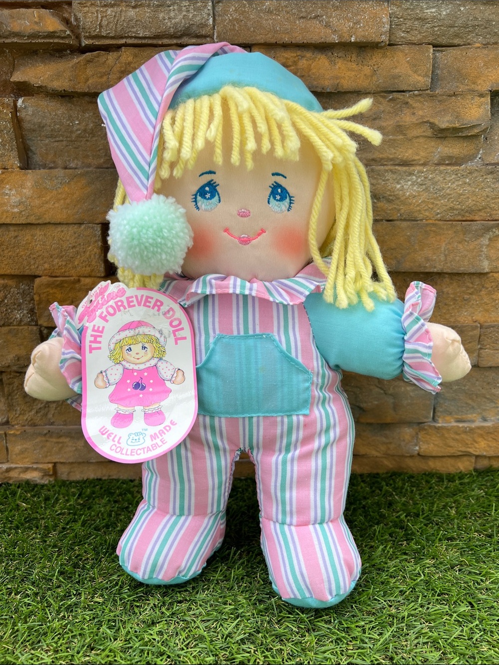 VINTAGE 1994 Dolly Mine Soft Rag Doll Blond Yarn Hair 11.5" Plush *PLEASE READ!*